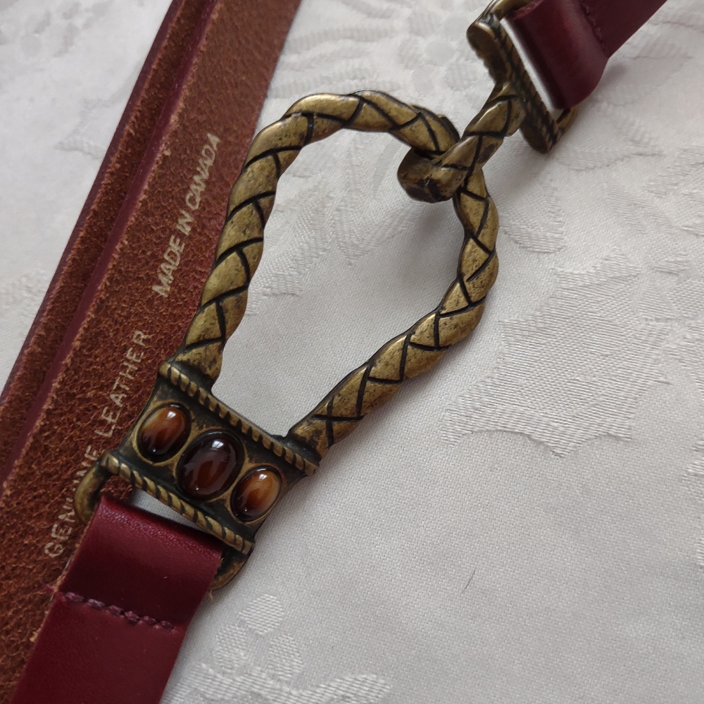 Chico's Leather Stone Metallic Interlock Buckle Belt Adjustable